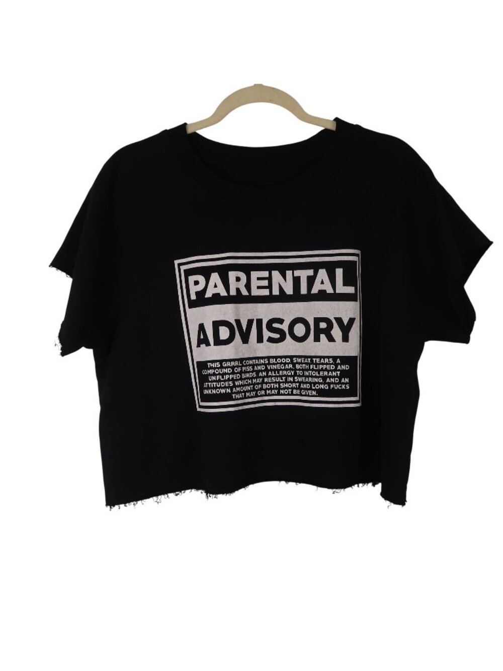 ✨3/$30 Grrrl OS M L Parental Advisory Black Cropped Tee Amenah Style Crossfit